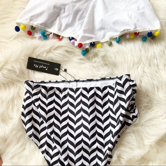 NWT High Waisted Bikini Pom Pom Flounce Top - Picture 8 of 8